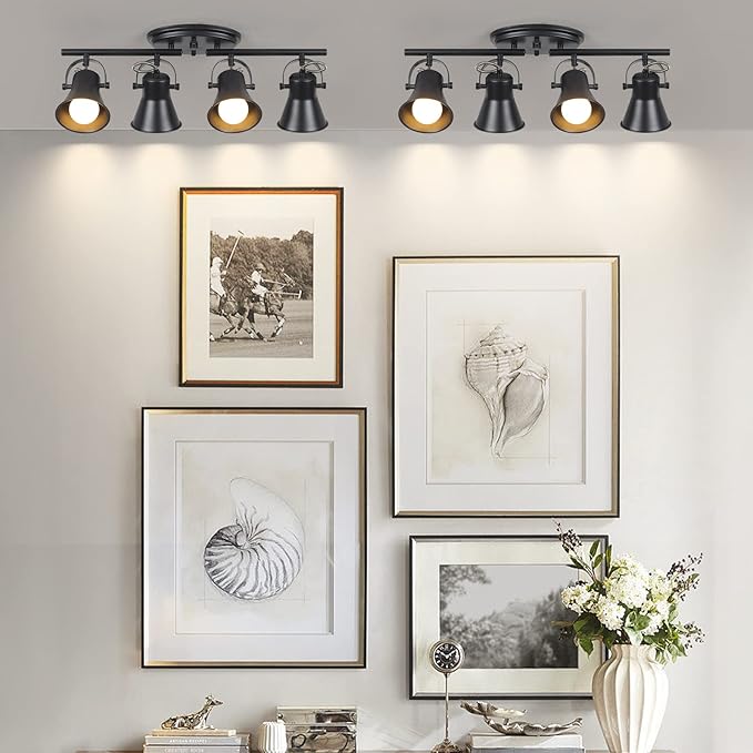 KEESFU 4-Light Track Lighting Kit,Black Semi Flush Mount Ceiling Light with 4 Rotatable Light Heads,Modern Accent Lighting for Livingroom,Bedroom,Hallway,Art Wall,Bathroom,Kitchen.(4-Light)