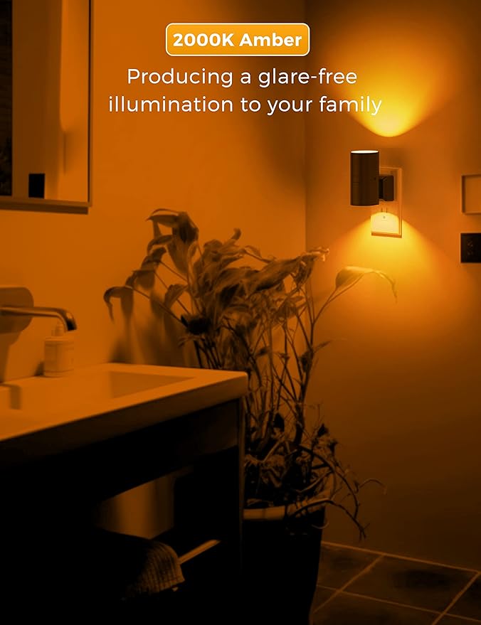 L LOHAS LED Night Light, Amber Nightlight, Dimmable Night Light, Light Sensor, Yellow Nightlight, 0-100LM, Sleep Light for Kids, Soft & Warm Light for Bedroom, Bathroom, 4 Pack