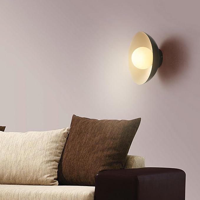 Globe Electric 66000076 1-Light Flush Mount Ceiling Light, Matte Black and White Opal Glass Dual Shade, Modern Lighting for Kitchen Island or Dining Room, Wall and Dimmer Switch Compatible