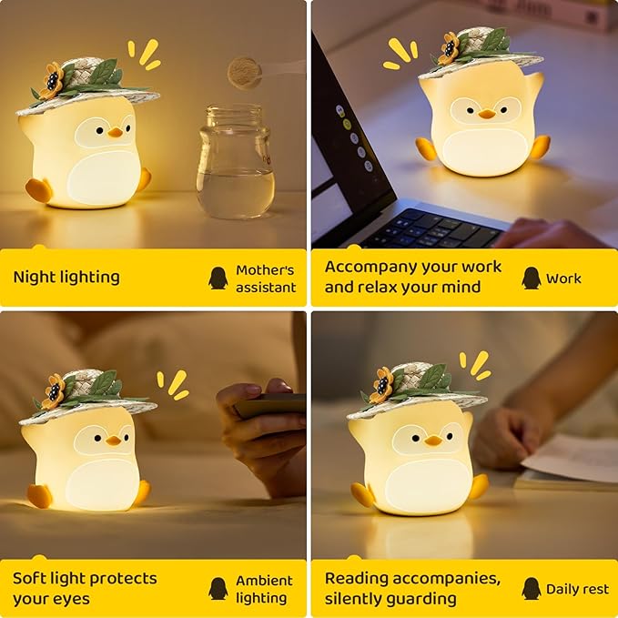 Penguin Night Light for Kids, LED Squishy Silicone Animal Night Lamp, Cute Nursery Nightlight for Desk Decor RGB Ambient Lighting Rechargeable/Dimmable/Timer Toddler Lamp Baby Boys Girls Gift