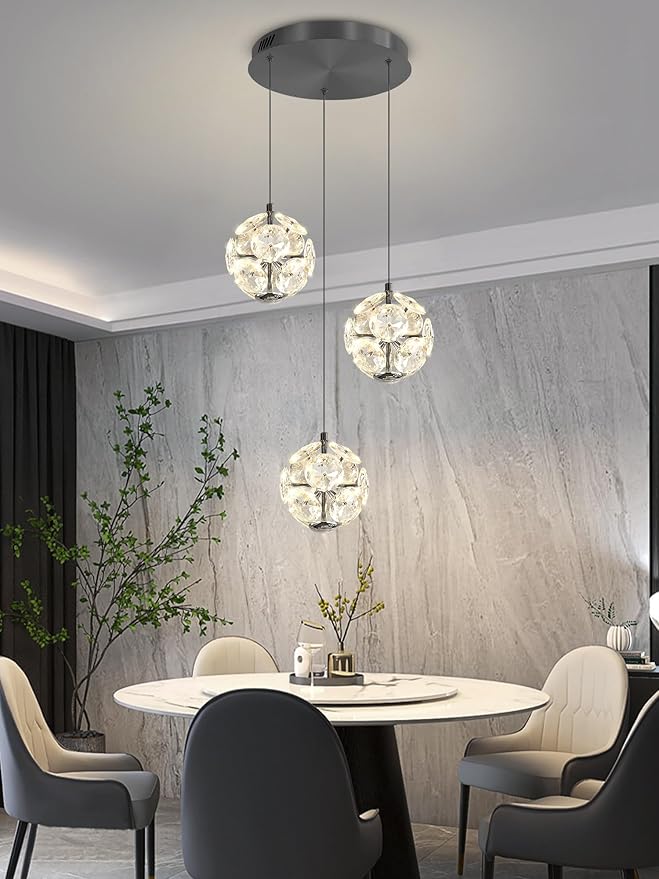 ykolupty Modern Black Pendant Light Contemporary LED Ceiling Hanging Pendant Lights Crystal Globe Chandelier for Kitchen Island Dining Room Bedroom Entryway