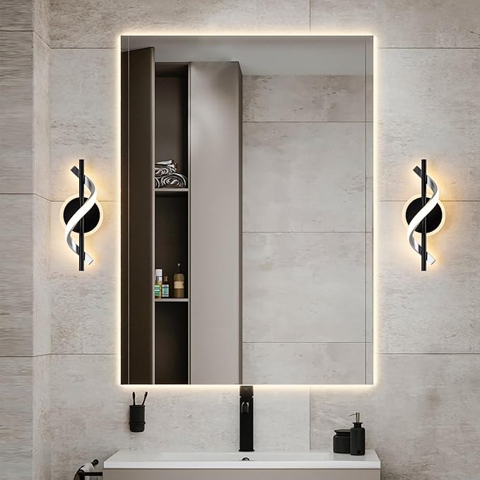 EIDISUNY Black Wall Sconces Sets of 2, 12W Modern Spiral LED Wall Lamp, 3000K Warm White Wall Light Fixture for Stairs Living Room Bedroom Aisle Hallway