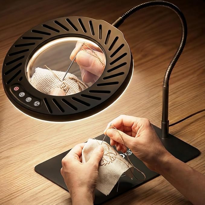 ARTDOT 10X Magnifying Glass with Light and Stand, 144 LEDs Desk Lamp with 5 Color Temperatures and 9 Levels Adjustable Brightness for Diamond Painting Accessories Crafts Reading Hobbies Close Work