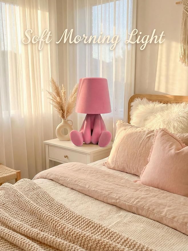 Bedside Touch Control Table Lamp, Golden Decor Thinker Statue LED Table Lamp with USB Port, 3 Way Dimmable Modern Night Light Nightstand Lamp for Home Living Room Office Shelf Decor (Pink-B)