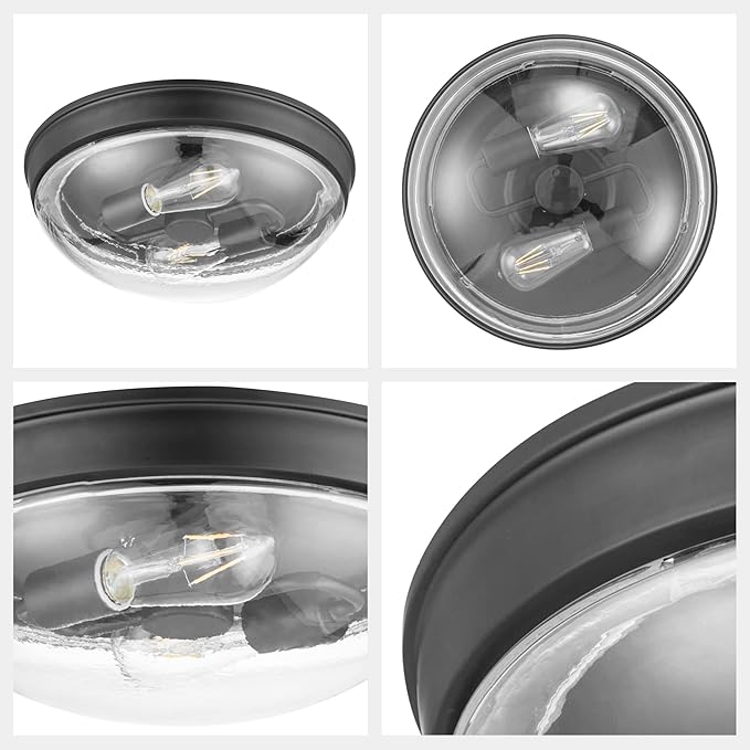 Prominence Home Madalyn 13" Bronze Flush Mount Clear Seeded Round Glass Ceiling Light - 51539-01