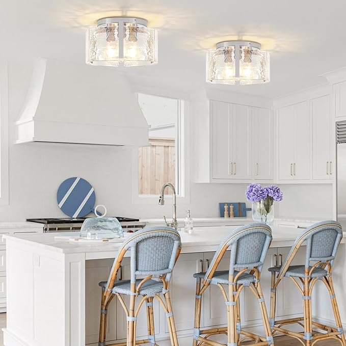 15'' Modern Brushed Nickel Semi Flush Mount Ceiling Light, Hallway Light Fixtures, 3-Light Glass Ceiling Lights for Entryway Kitchen Dining Room Foyer Bedroom Laundry Room Bathroom Lighting Fixtures