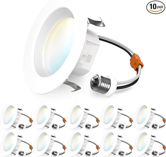 Sunco 10 Pack 4 Inch LED Recessed Lights, Retrofit Can Lighting, 660 LM, 11W (40W Equivalent), Selectable CCT 2700K/3000K/3500K/4000K/5000K, Dimmable, Baffle Trim, Replacement Conversion Kit UL.