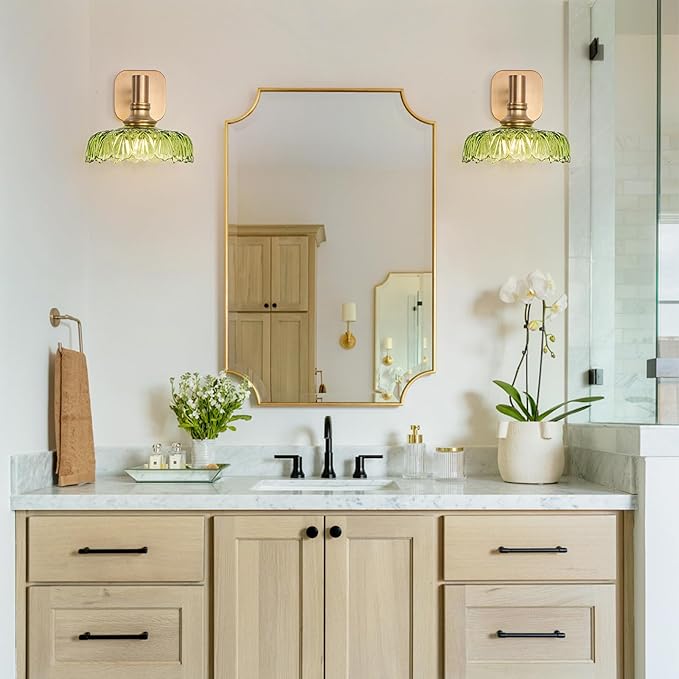 Vintage Glass Wall Sconces Green Vanity Lights Bathroom Light Fixture Over Mirror Wall Light for Picture Doorway Bathroom Bedroom Hallway Farmhouse