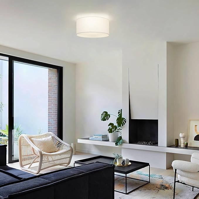 Semi Flush Mount Ceiling Light Fixture,13inch Light Fixtures Ceiling Mount,3-Light Drum Light Fixture with White Shade,Modern Close to Ceiling Lamps for Living Room, Bedroom, Dining Room,Entryway