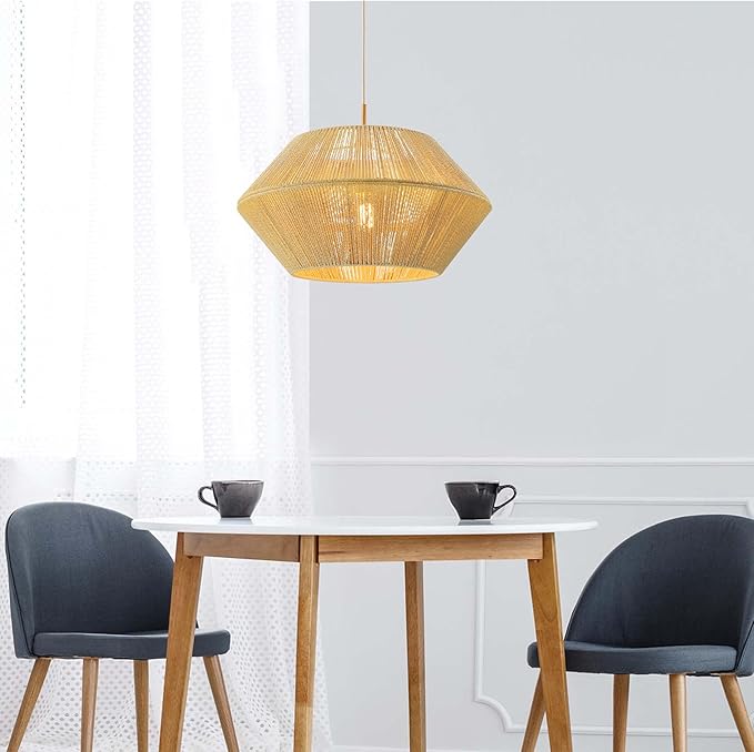 GLOBE Electric 67000154 1-Light Pendant Light, Wood Toned, Beige Paper Twine Shade, Adjustable Height, Ceiling Lights, Home Essentials, Kitchen, Bedroom, Indoor Lighting, Décor