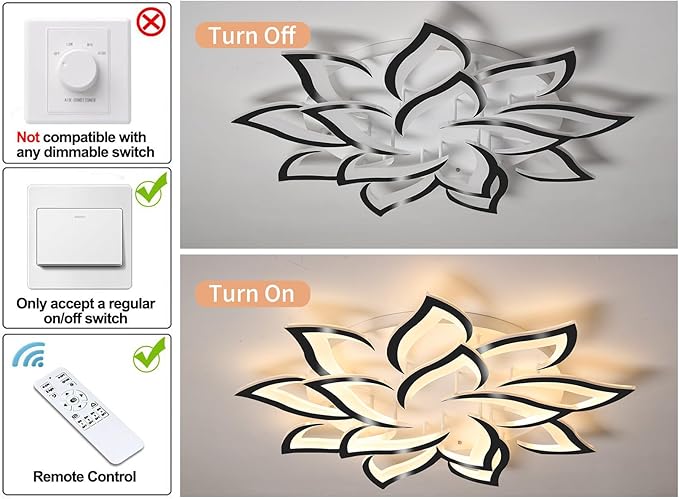 Garwarm Modern Ceiling Lights,Dimmable LED Flush Mount Ceiling Lamp with Remote Control,Black Acrylic Leaf Ceiling Light Fixture for Living Room Dining Room Bedroom 98W