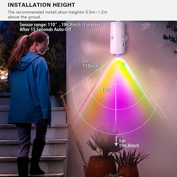 LED Wireless Wall Sconce with 7 Colors Changing, Motion Sensor Light Indoor, 1500mAh Rechargeable Battery Operated Wall Sconces for Bedroom Bedside Hallway Courtyard Doorway (White)