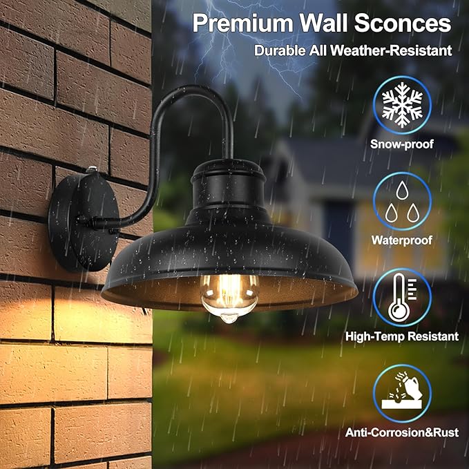 TOBUSA 2-Pack Dusk to Dawn Outdoor Wall Lights, Farmhouse Gooseneck Barn Lights Waterproof, 11.5'' Matte Black Outside Wall Sconces for House, Porch, Garage