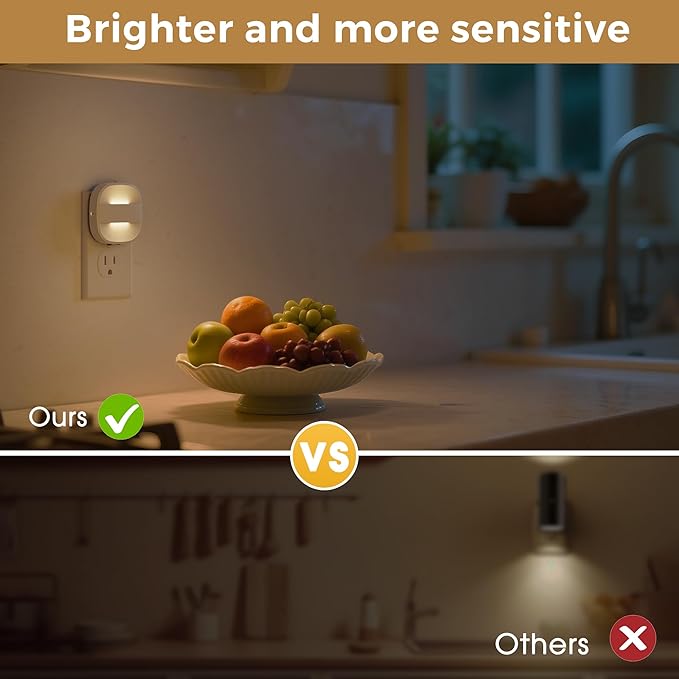 L LOHAS LED Night Lights Plug into Wall, Foldable Night Light with Dusk to Dawn Sensor, 2 Brightness Level, Ideal Nightlight for Bathroom, Hallway, Kitchen, 3000K Soft White, 4 Pack