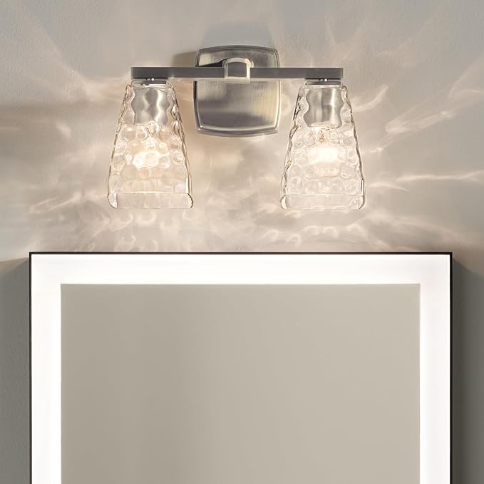 Kichler Marant 2-Light Bathroom Vanity Light Fixture with Clear Water Glass in Brushed Nickel, Modern Wall Mount Light for Bathroom Over Mirror (14.25 in x 9.5 in), 55215NIWTR