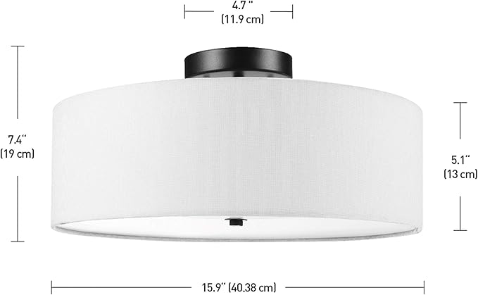 Globe Electric 60315 2-Light Flush Mount Ceiling Light, Dark Bronze Finish, White Linen Shade, Low Profile Drum Design, E26 Base, Dimmable