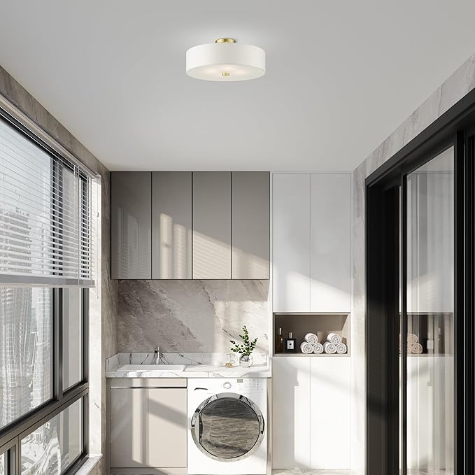 Livex Lighting 51055-12 Meridian Collection 4-Light Semi Flush Mount Ceiling Light with Off-White Hardback Fabric Shade, Satin Brass