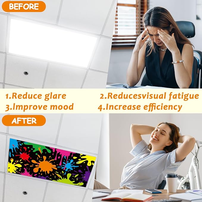 6 Pcs Fluorescent Light Covers with 60 Magnets Decorative for Classroom Ceiling Light 4 x 2 Feet Magnetic Lights Covers Filter Easy Install for Office Hospitals & Home Drop Ceiling Supplies (Painting)