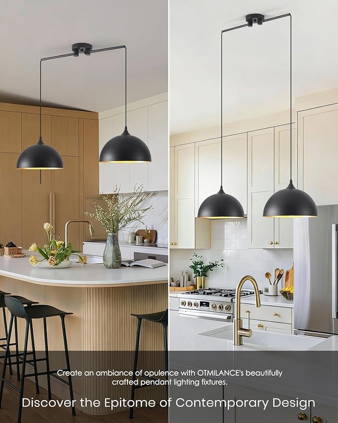 Black Pendant Lights Kitchen Island 2-Light, Black Dome Pendant Light, Kitchen Island Lighting, Dining Room Light Fixture, Island Pendant Lights for Kitchen, Dining Room, Bar, Cafe