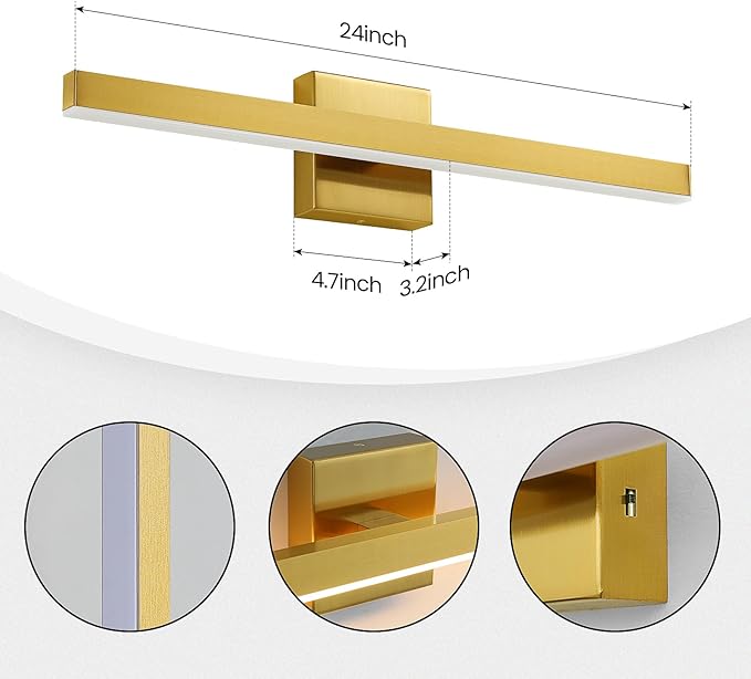 KAISITE Modern Bathroom Vanity Light Gold Light Fixture Over Mirror 24 inch Vanity Lighting Fixture Dimmable 5CCT LED Bar Vanity Light for Bathroom Restroom