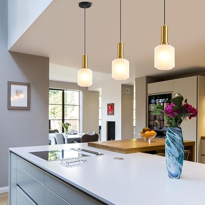 2 Pack Mid Century Frosted Glass Pendant Light Fixture Brushed Gold Pendant Lights Kitchen Island Modern Globe Pendant Lighting Adjustable Modern Entry Hanging Light