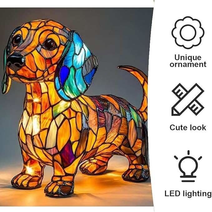 Dachshund Lamps -Dogs Series Art Night Light, Retro Stained Resin Night Light, USB Cute Pet Dog LED Desk Lamp,Vintage Home Decor, Fun Gift for Dog Lover(Dachshund)