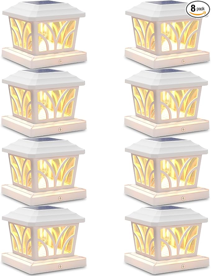 SIEDiNLAR Solar Post Cap Lights Outdoor, Aluminum Glass 2 Modes Edison LED Bulbs for 4x4 5x5 6x6 Wooden Vinyl Posts Deck Fence Patio Decor, Warm White/Cool White Lighting 8 Pack (White)