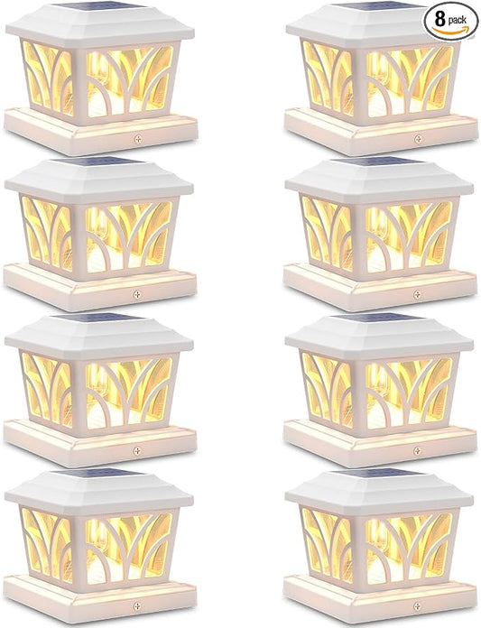 SIEDiNLAR Solar Post Cap Lights Outdoor, Aluminum Glass 2 Modes Edison LED Bulbs for 4x4 5x5 6x6 Wooden Vinyl Posts Deck Fence Patio Decor, Warm White/Cool White Lighting 8 Pack (White)