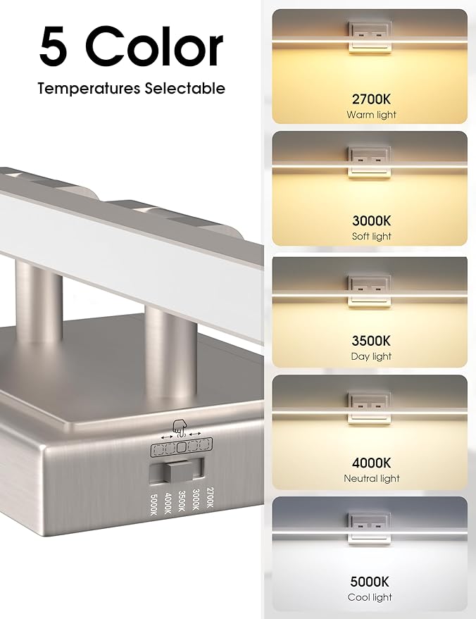 VOLISUN Modern Bathroom Vanity Light 48 inch, Rotatable, 30W Dimmable 5CCT Led Bathroom Light Fixture Over Mirror, Brushed Nickel Bar Vanity Light for Bathroom Mirror Cabinets-ETL Certificated