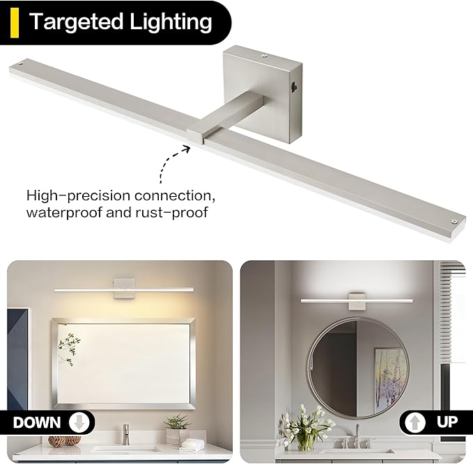 ZUZITO 30 Inch Modern Vanity Light for Bathroom Brushed Nickel Over Cabinet Arm Extra Wide LED Bar 5CCT Selectable CRI85+ ETL