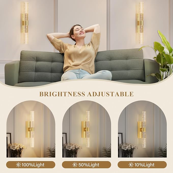 camuucci Battery Operated Wall Sconces Set of 2 Rechargeable Battery Powered Wall Light with 12000mAh Not Hardwired Dimmable Wall Lamp Fixtures for Bedroom Living Room Gold 20.9 Inches