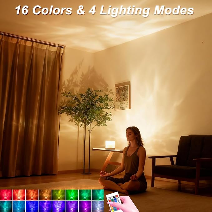 Rechargeable Shower Lights for Inside Shower, 16 Color Ocean Wave Projector Light, Dimmable Rotating Dynamic Water Ripple Light Ocean Lamp for Bedroom Classroom Bathroom Bath Tub Spa