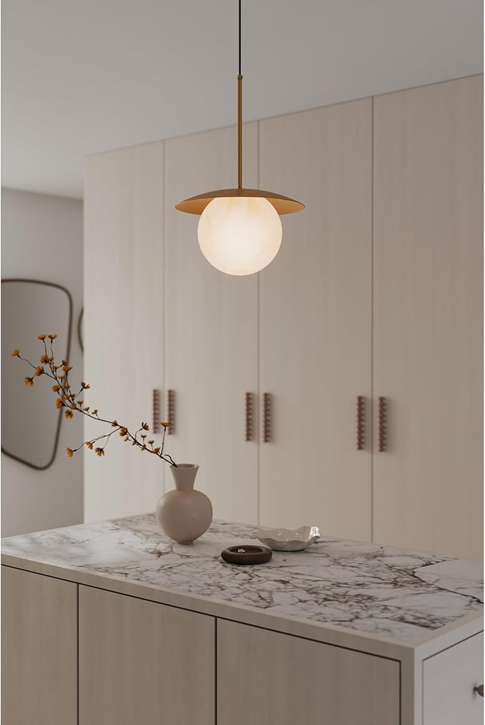 Minka-Lavery 10385-732 Olenne 14" 1-Light Pendant - Legacy Brass with Etched Amber Swirl Glass