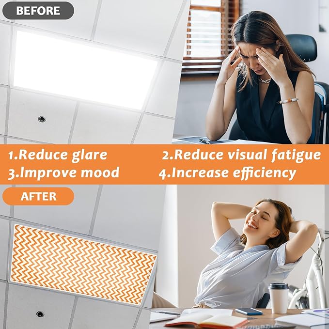 QOUBAI 6PCS Fluorescent Light Covers, 4x2 Feet Magnetic Light Cover Fluorescent Lights Shade Panel Positive Inspirational Ceiling Lights Filters for Office Classroom Home Drop Ceiling Striated