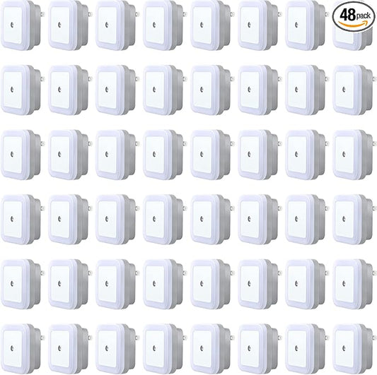 Tuanse 48 Pack LED Night Lights Plug into Wall Smart Sensor Sensor Automatic Night Lamp Nightlights Accessories for Bedroom Bathroom Toilet Stairs Kitchen Hallway(White)