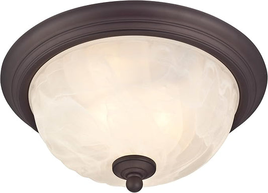 Westinghouse 6230900 Naveen Two-Light Flush-Mount Exterior Fixture, Oil Rubbed Bronze Finish on Steel with White Alabaster Glass