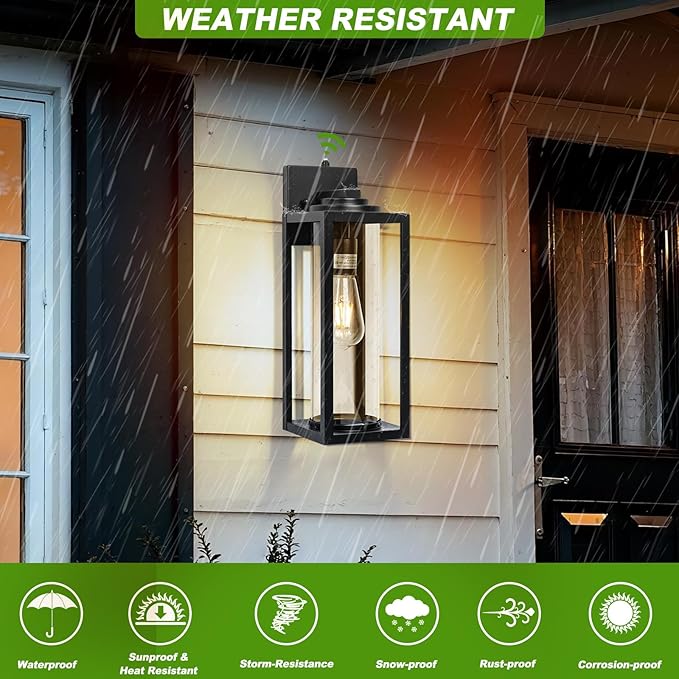 FILIYANO 20inch Dusk to Dawn Outdoor Wall Light Fixtures - 2 Packs Large Exterior Waterproof Lighting, Modern Porch Sconces Wall Mounted Lighting, Industrial Black Outside Lantern for Front Door