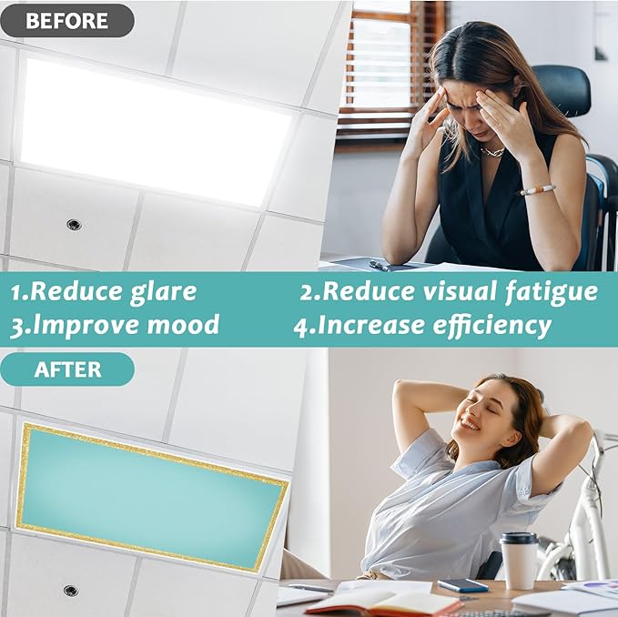 QOUBAI 6PCS Fluorescent Light Covers, 4x2 Feet Magnetic Light Cover Fluorescent Lights Shade Panel Positive Inspirational Ceiling Lights Filters for Office Classroom Home Drop Ceiling Gold Trim