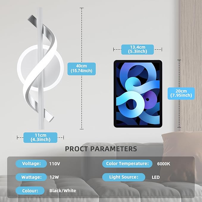 LED Wall Sconces Sets of 2, 12W LED Wall Lights, Modern Spiral Wall Sconces, Wall Lamps for Living Room, 6000K Cold White Wall Mount Light Fixture for Stairs Living Room Bedroom Aisle Hallway