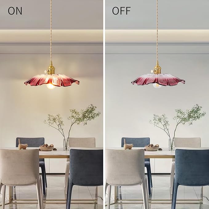 Pendant Lights Kitchen Island Glass Vintage Hanging Light Fixture Purple Flower Light E26 Gold Lights for Bedroom Kitchen Hallway Light Fixtures Bathroom Purple Sunflower Light 2 Pack