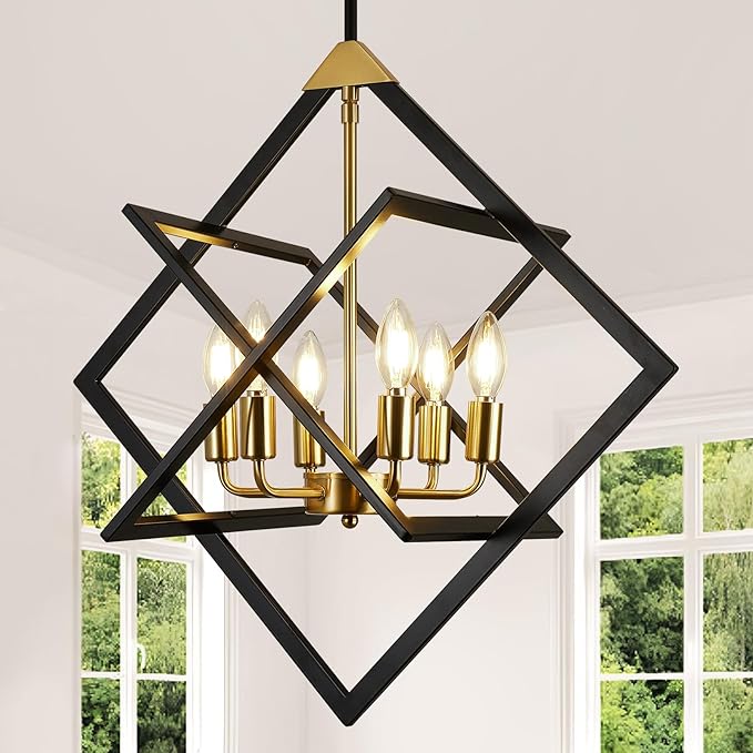24" Modern Pendant Lights Kitchen Island, 6-Light Black and Gold Farmhouse Pendant Light Fixtures, Industrial Hanging Pendant Lights Fixture for Kitchen Island Dining Room Hallway Foyer Entryway