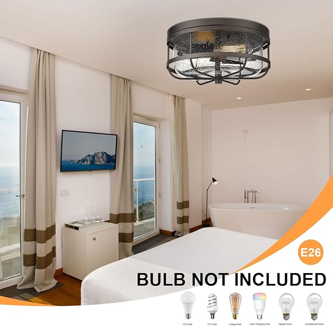 Light Fixtures Ceiling Mount, 12 Inch Flush Mount Ceiling Light with Seeded Glass in Oil Rubbed Bronze Finish for Bedroom Bathroom Kitchen Porch Hallway Hall, ROS91A-ORB