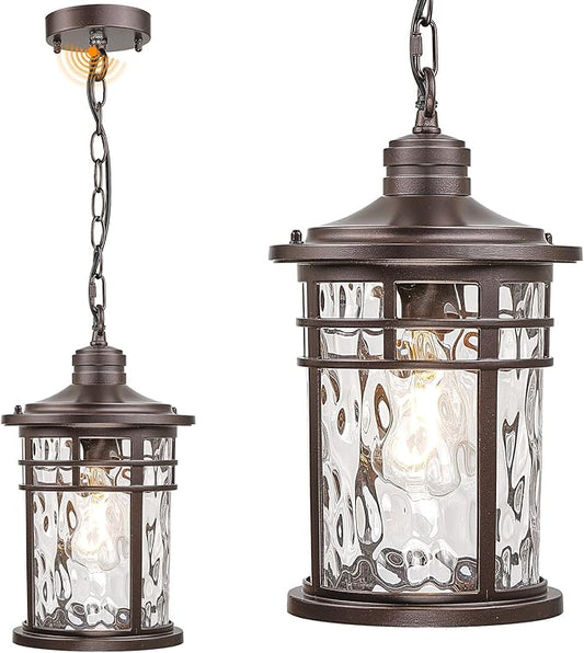 Large Outdoor Pendant Light Dusk to Dawn Hanging Porch Light Anti-Rust Aluminum Exterior Hanging Lighting Fixtures for Front Door Gazebo E26 Socket Oil Rubbed Bronze Finish