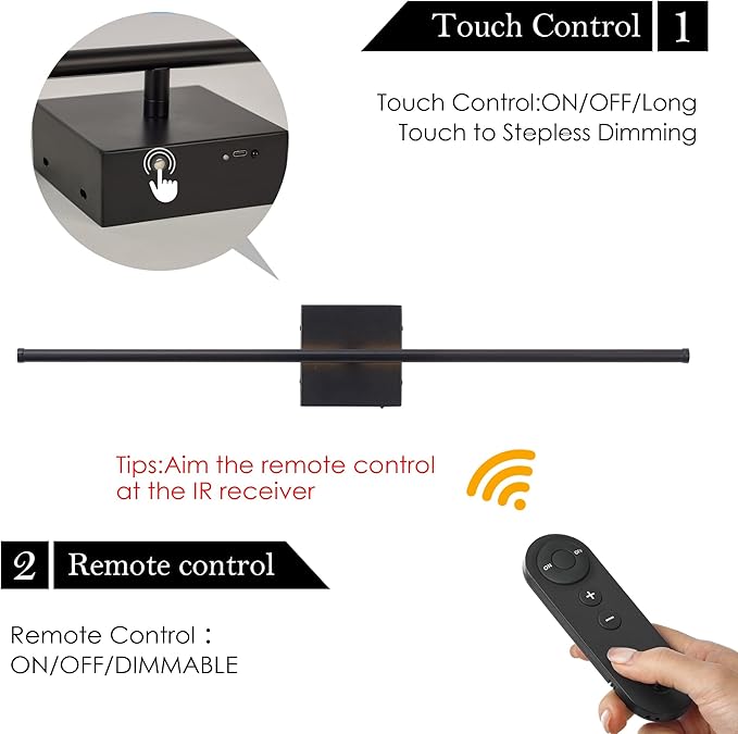 KARTOOSH Battery Operated Wall Sconces with Remote Control, Dimmable Wall Sconces Set of Two, 350°Rotate, 3000K LED Black Wireless Wall Light for Living Room, Hallway, Bedroom, 40.1 Inch (2 Pack)