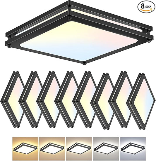 Square Ceiling Light Fixture - 36W 3000K/3500K/4000K/5000K/6000K Adjustable Flush Mount Led Light for Bathroom Bedroom Kitchen Hallway (8 Pack Black(5CCT), 12 Inch)