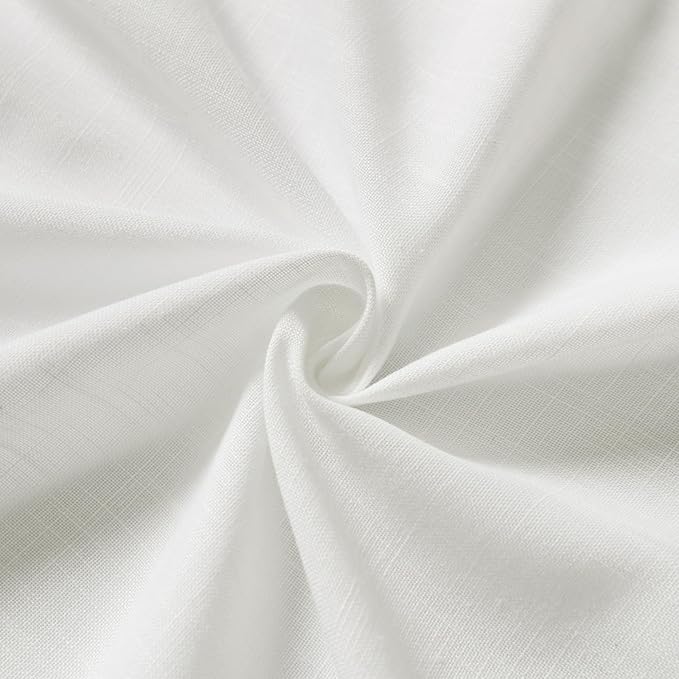 Nanspring Off White Cafe Curtains 54 Inch Length Set 2 Panel Back Tab Pocket Semi Sheer Short Linen White Curtain Tiers for Small Bathroom Window Basement 52x54