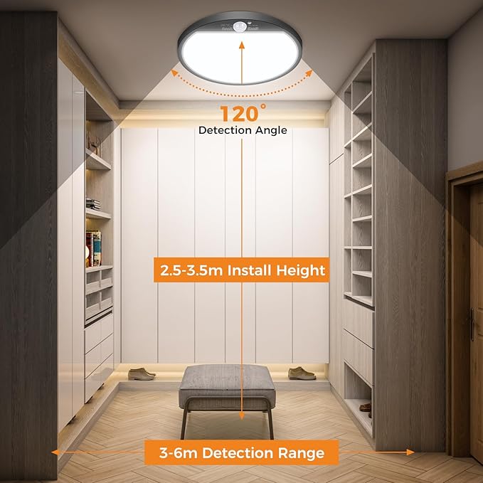 slochi 1Pack Motion Sensor Light Indoor Wired, 12 Inch 3000K/4000K/6500K Closet Lights Motion Sensored, 24W 2400LM Flush Mount Ceiling Light for Hallway Pantry Stairwell Porch, Black