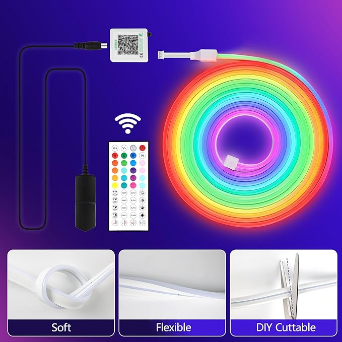 Neon Rope Light, 49.2Ft Flexible RGB Rope Lights, LED Rope Lights Control with App/Remote Multiple Modes,DIY Design, LED Lights for Bedroom Room Outdoors Decor