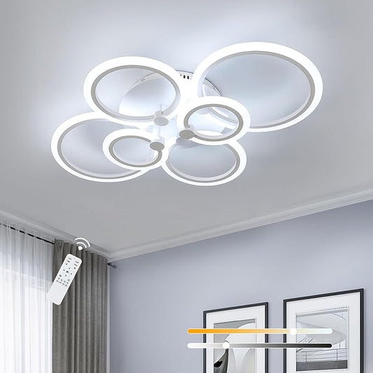 DELIPOP Modern Ceiling Light, 31.8'' Dimmable LED Ceiling Lights with Remote, White 6 Rings Flush Mount Ceiling Light for Kitchen, Bedroom, Living Room, Dining Room