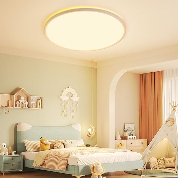 Flush Mount Ceiling Light with Night Light, 15in LED Ceiling Lights with Remote Control, 1800K Nightlights & 3000-6500K Dimmable Lamp Fixture, 36W 3600LM Low Profile for Bedroom, White